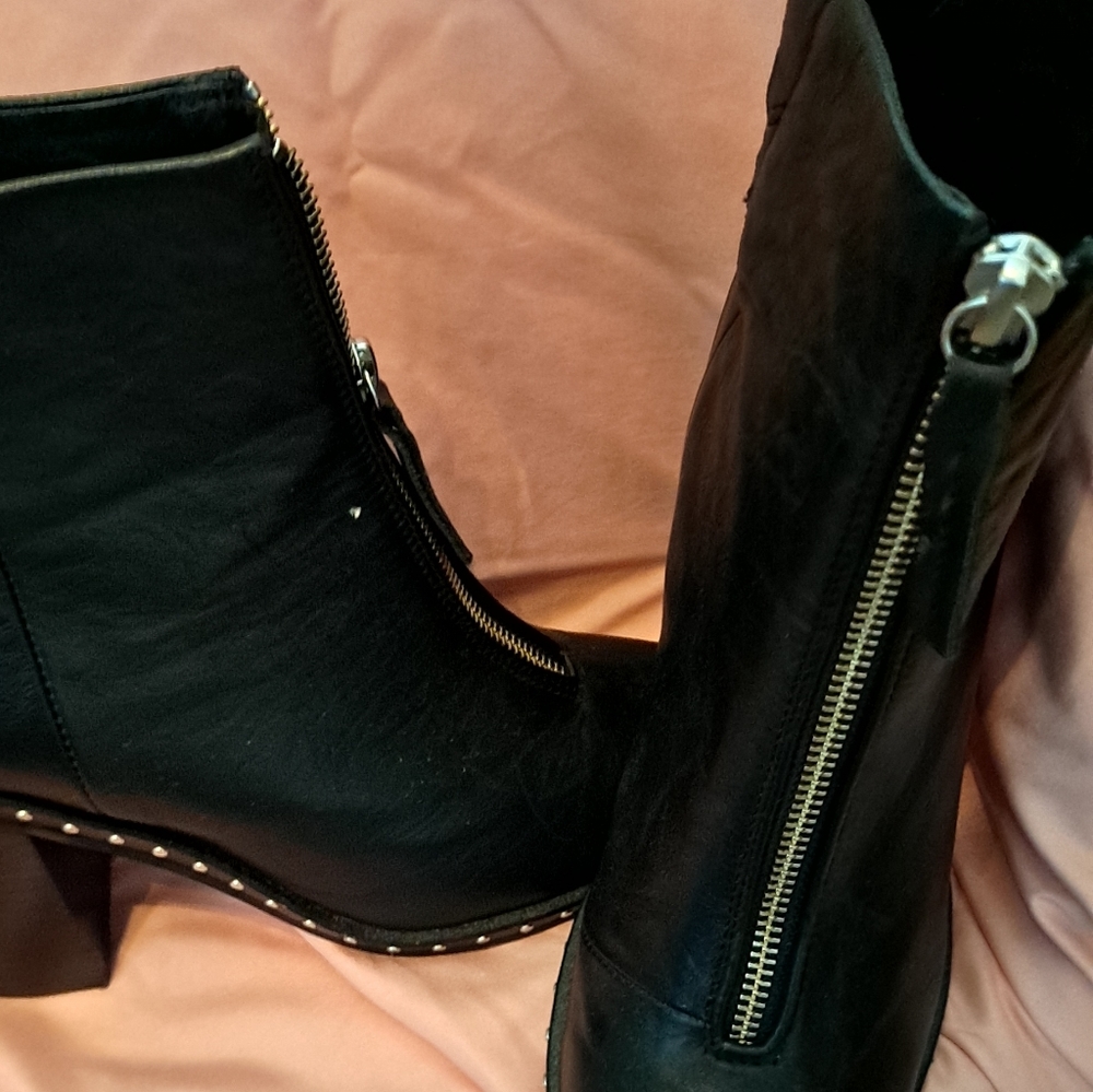 Black leather booties